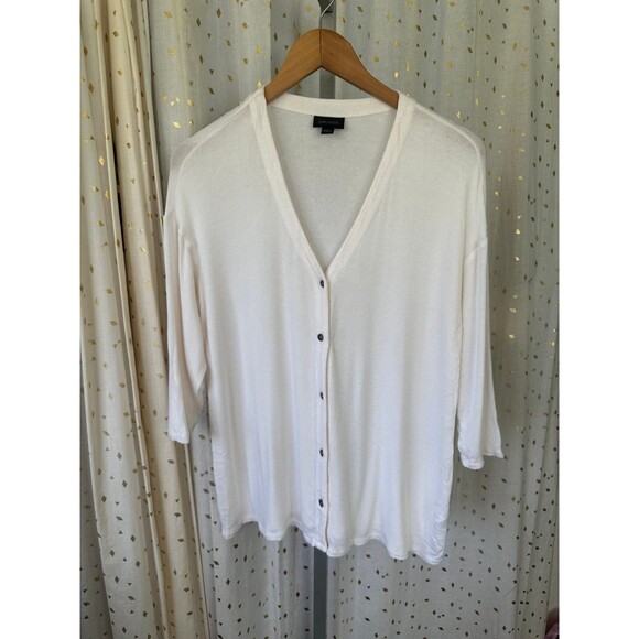 J. Jill Wearever Collection Ivory Quarter Sleeve Classic Button Down Cardigan M - Picture 2 of 7